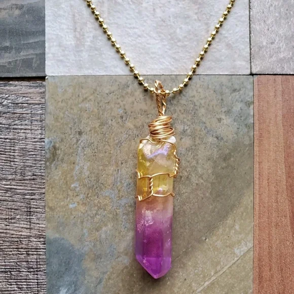 Artisan Wire Wrapped Aura Quartz Pendant Necklace *Read Description* - Picture 4 of 10
